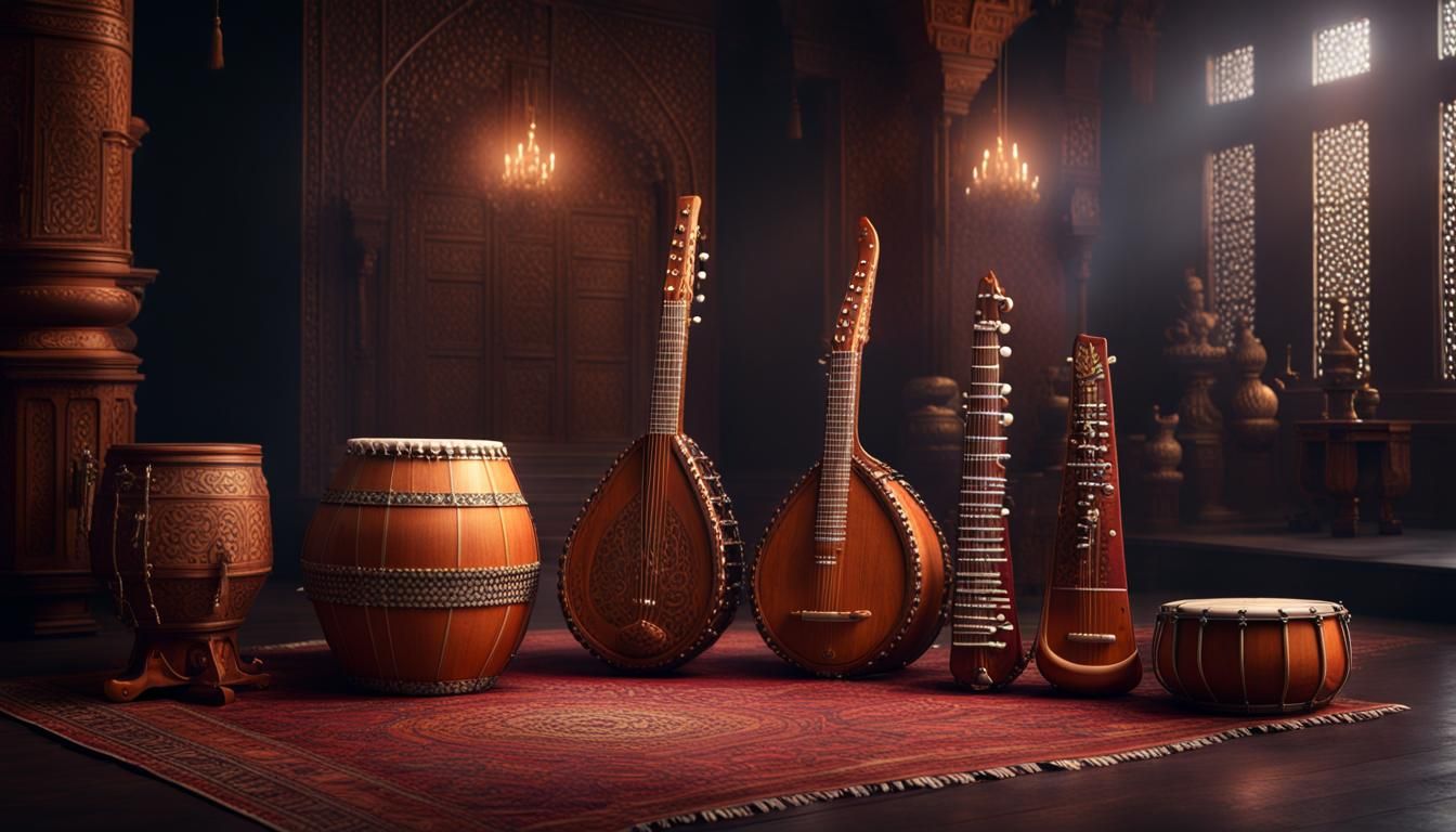 Hyper Realistic Set of Indian Musical Instruments like Tabla...