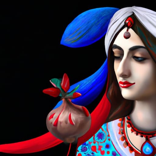 Pomegranate Woman: Digital Painting in Cosmic Style
