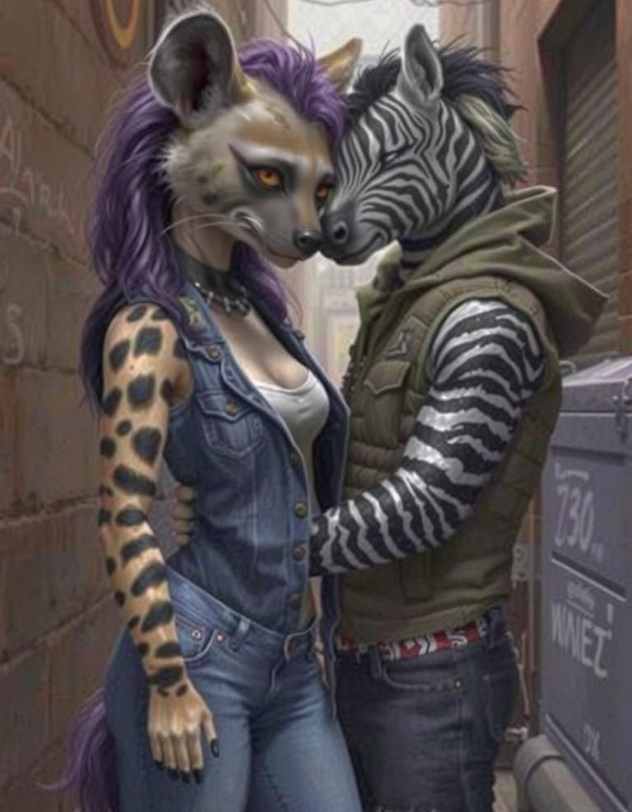 Furry Lovers in Intimate Alleyway Moment