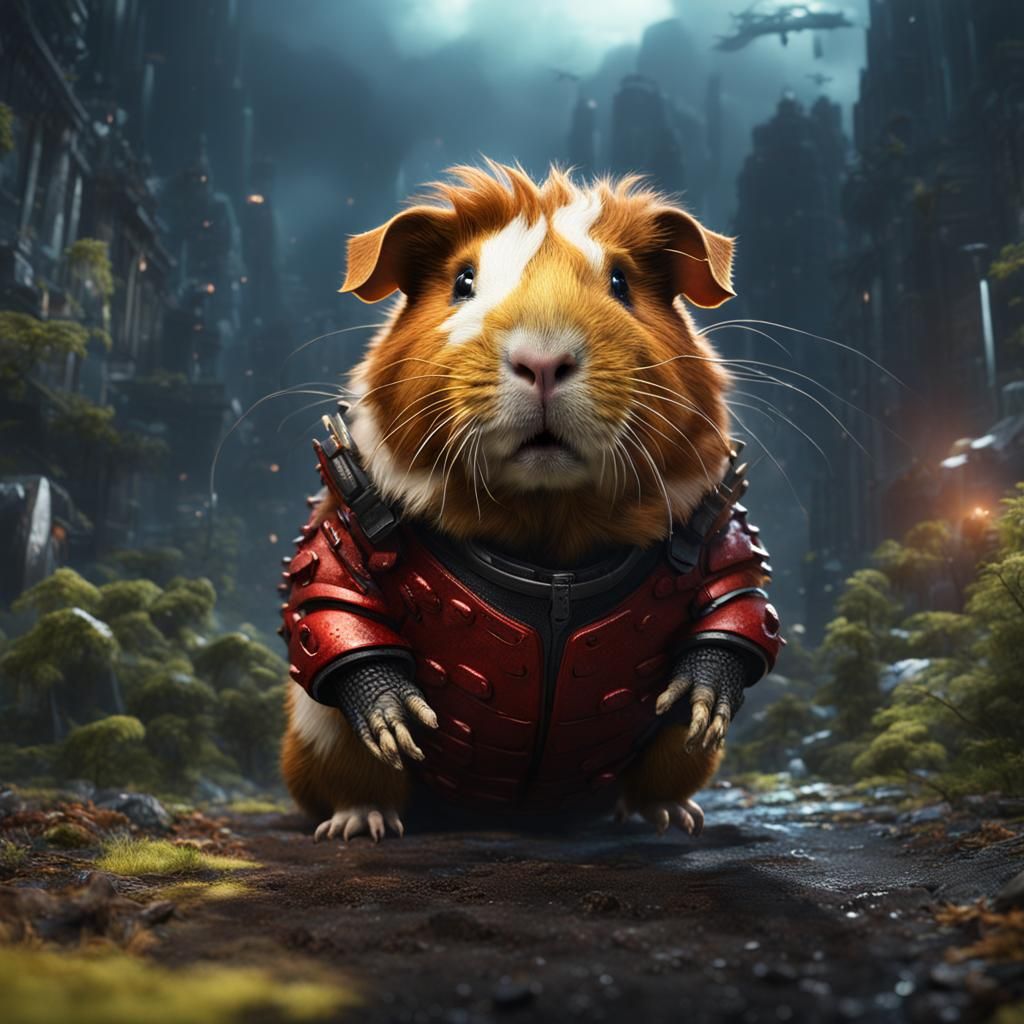 Guinea Pig in Godzilla Suit, Detailed Matte Painting
