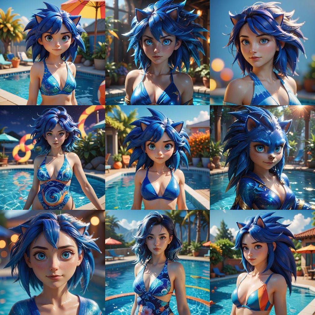 Pregnant Sonic the Hedgehog in Blue Swimsuit Kimono Bikini