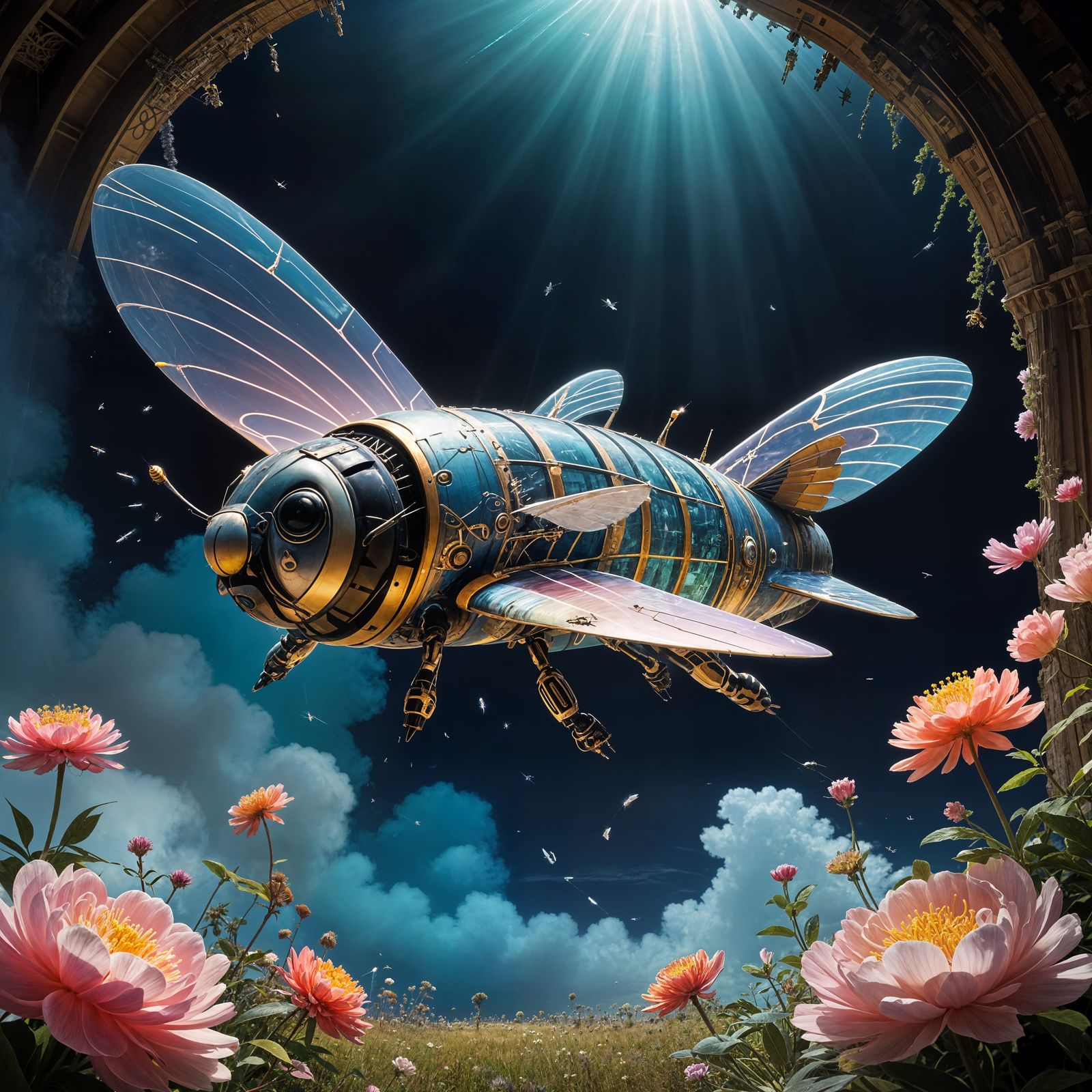 Whimsical Striped Airship soars in a Dreamy Studio Ghibli Sk...