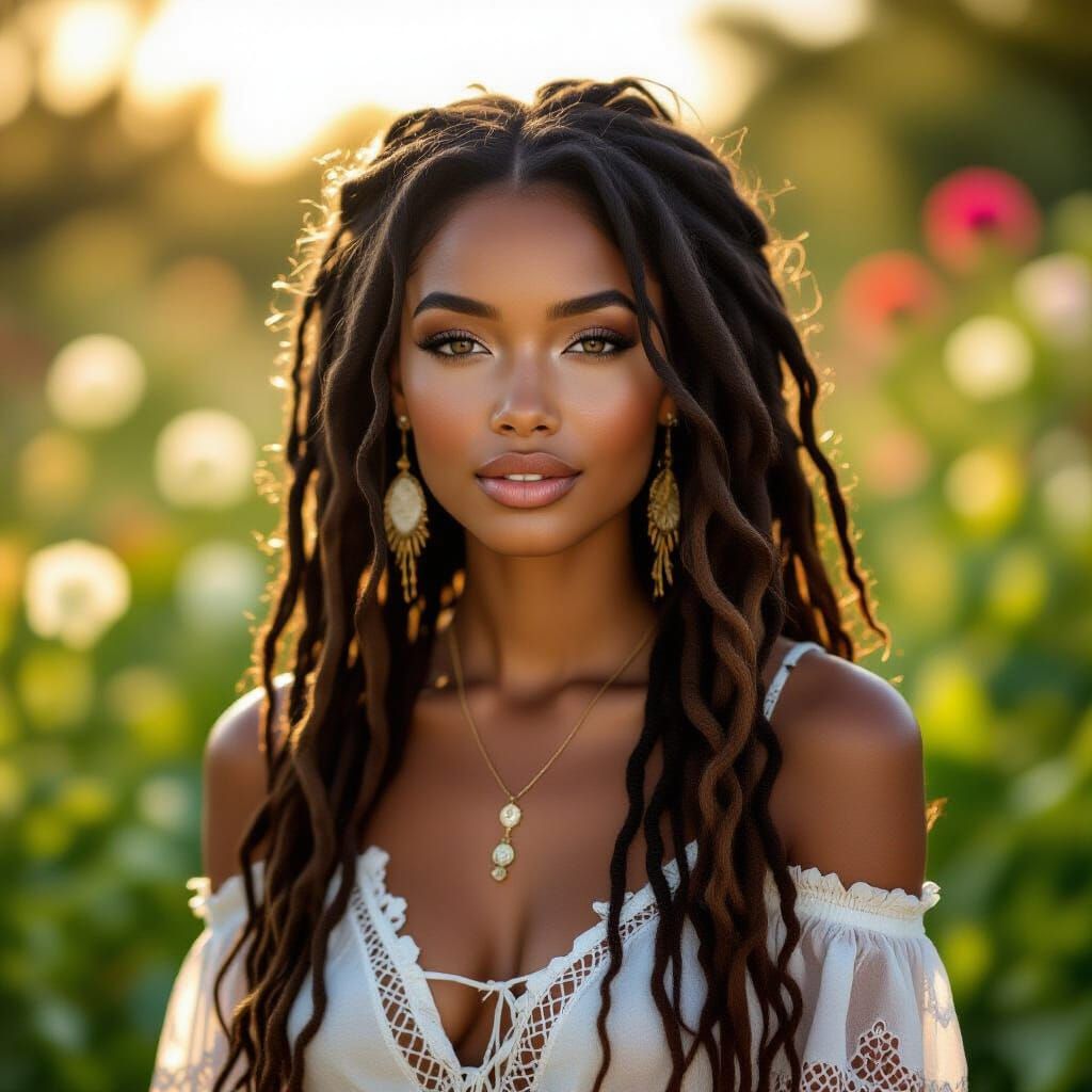 Ethereal Black Woman in Bohemian Garden