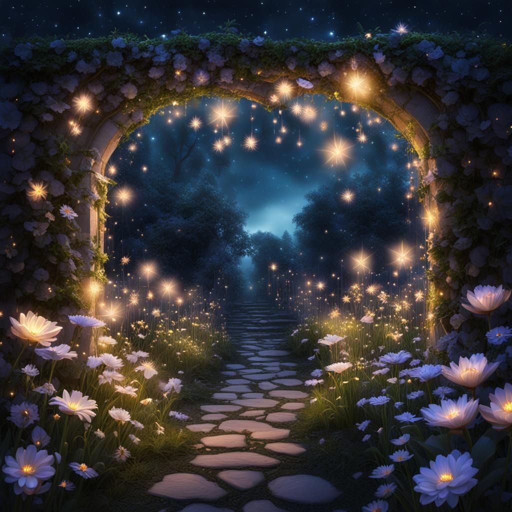 Magical Secret Garden Haven at Night