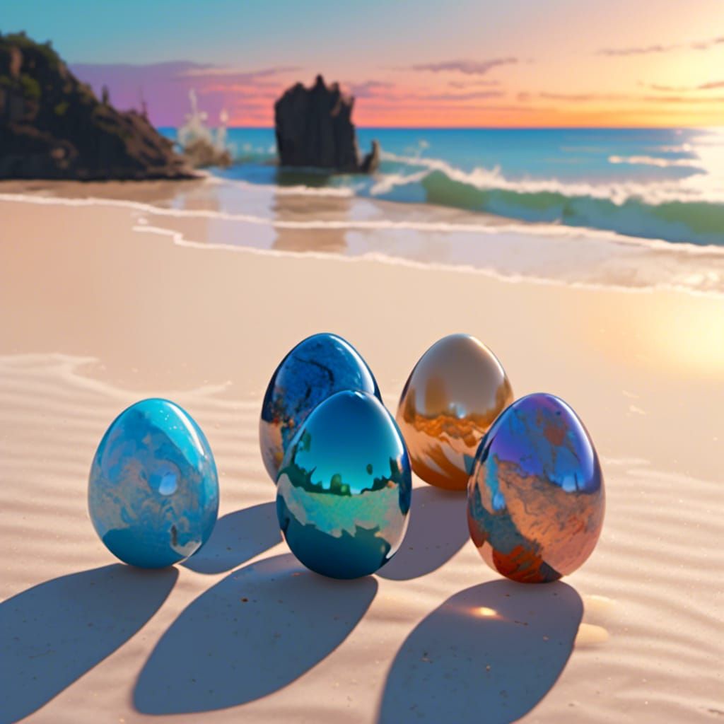Metallic Blue Marbled Eggs on Sunset Beach