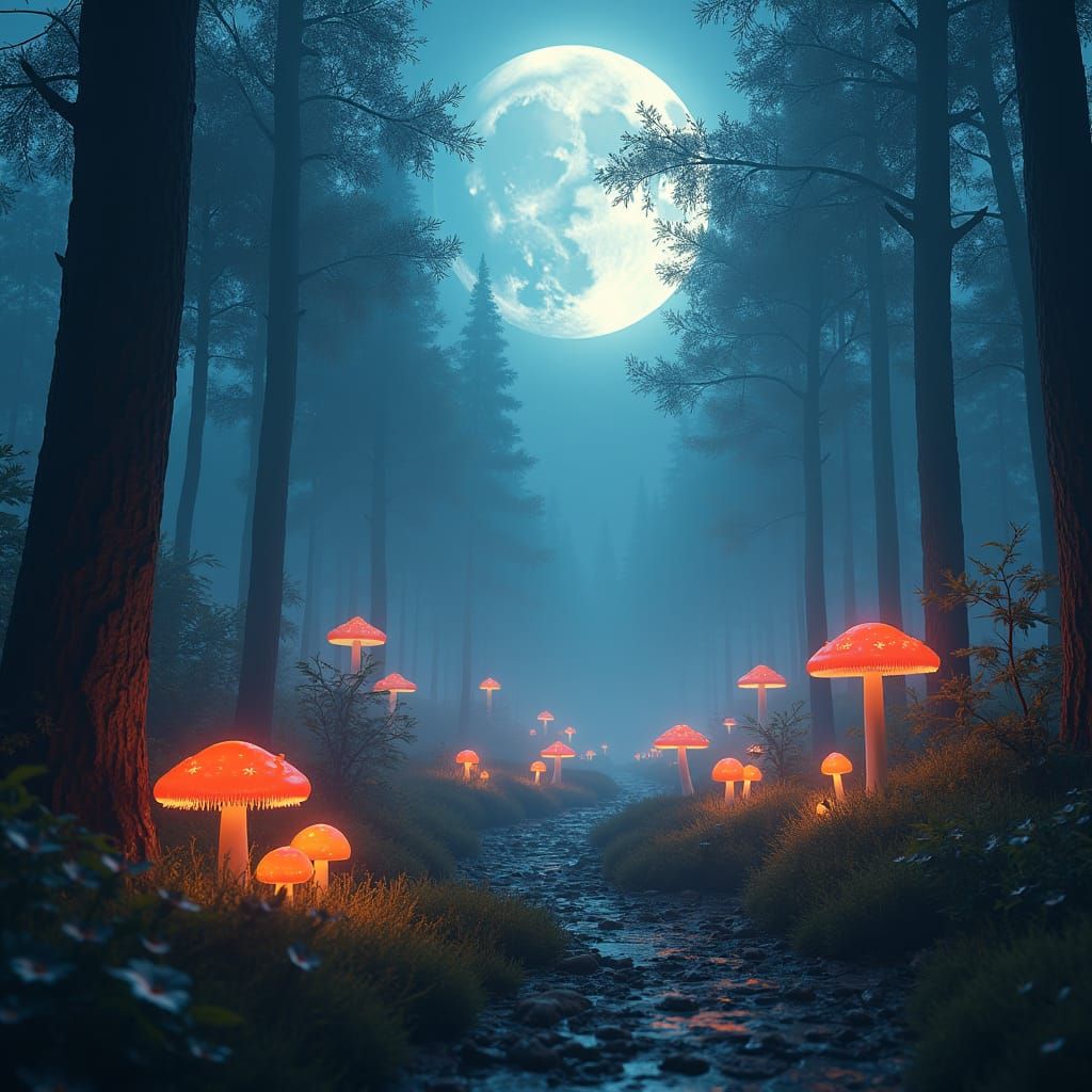 Mystical Moonlit Gathering in Ancient Forest