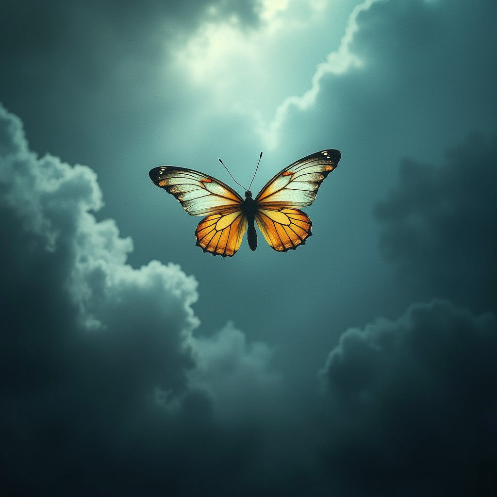 Butterfly Wings in Stormy Sky: Cinematic Atmospheric Visual
