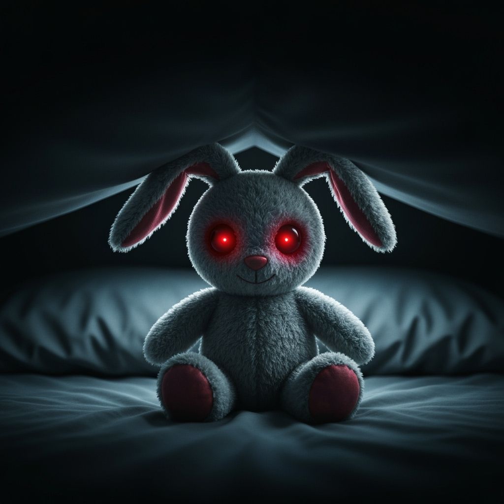 Evil Stuffed Bunny with Glowing Red Eyes