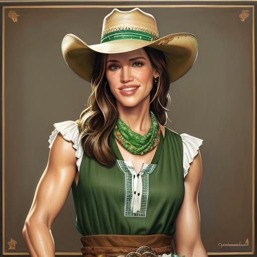 Smiling Woman in Cowboy Hat, Rockwell-esque Illustration
