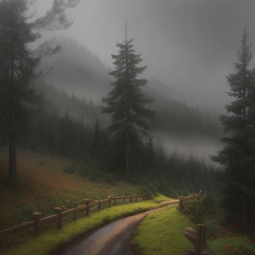 Rainy Mountain Path: An Impressionist Landscape