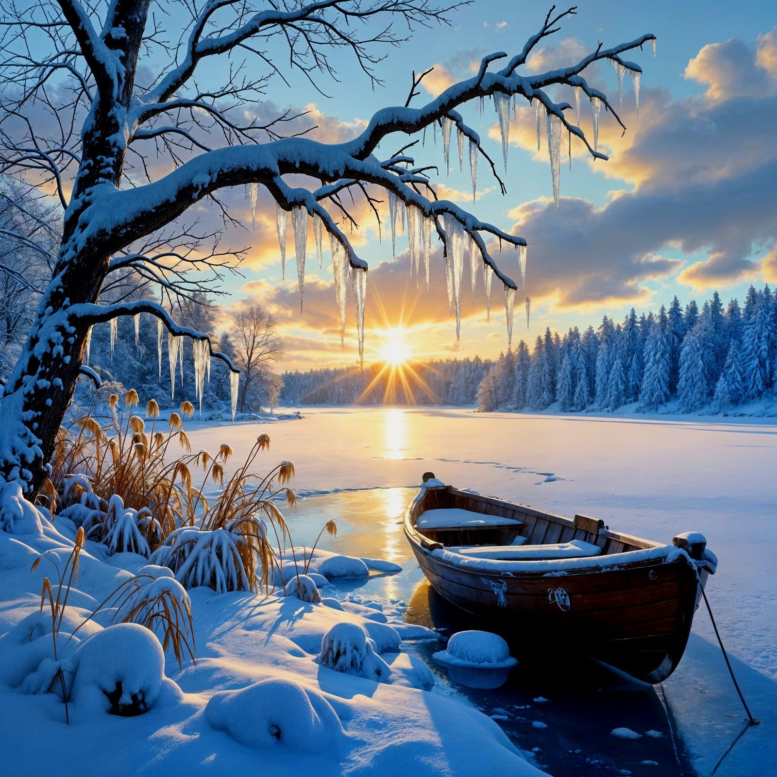 A bright morning by the frozen lake ❄️