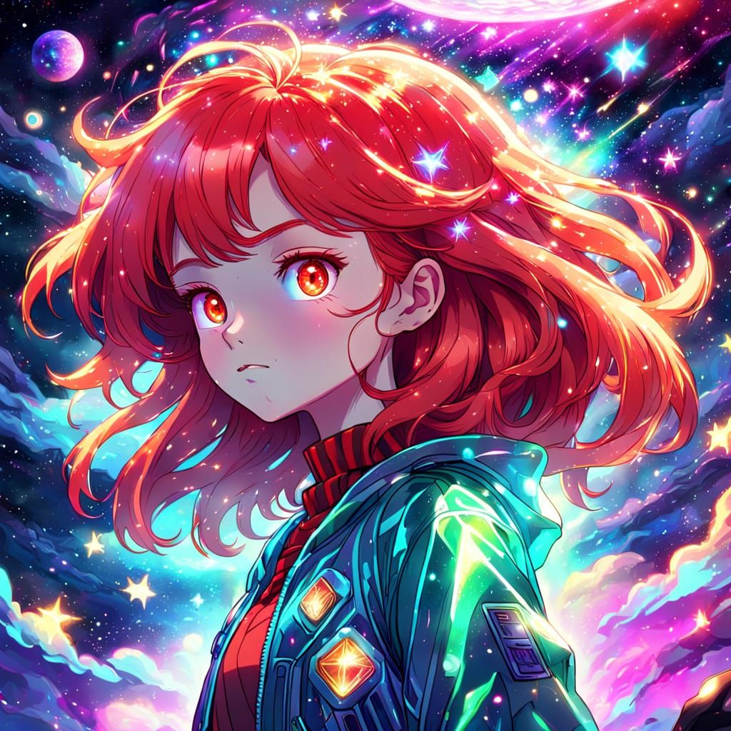 Vibrant Astral Girl Embodies Cosmic Heroism