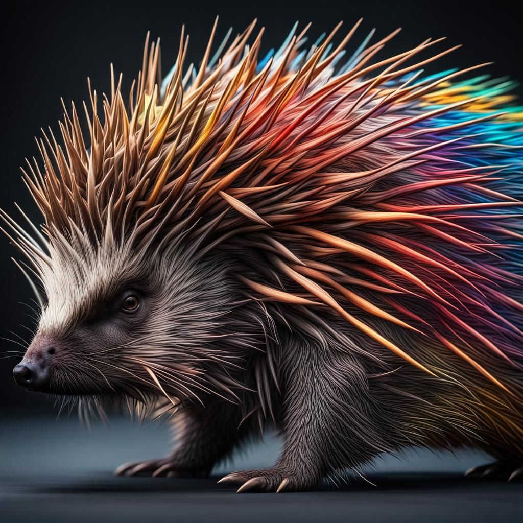 Vivid 3D Porcupine with Geometric Patterns