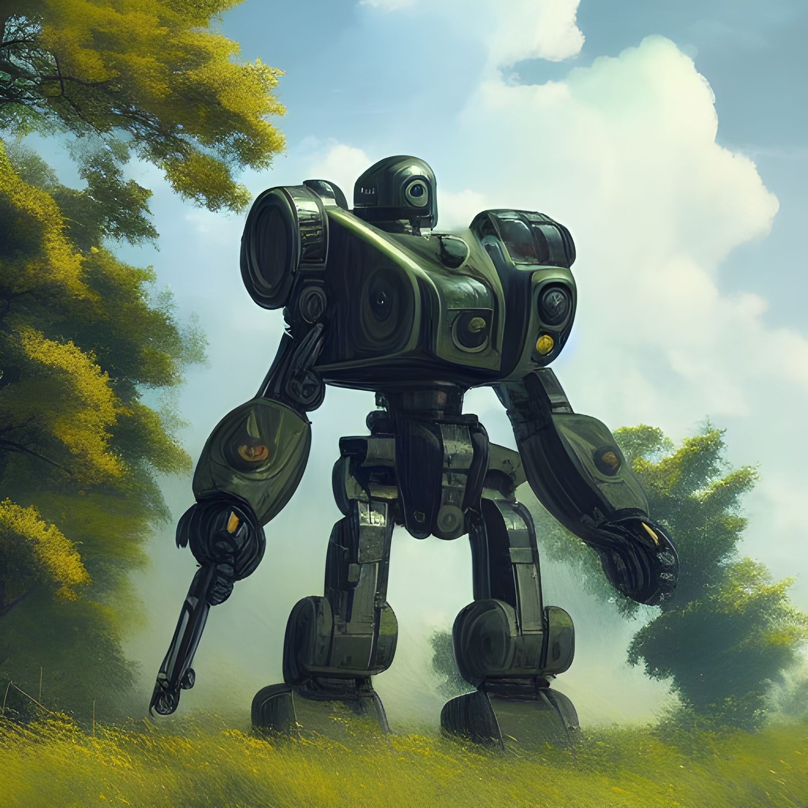 War Robot in Green Valley Scene