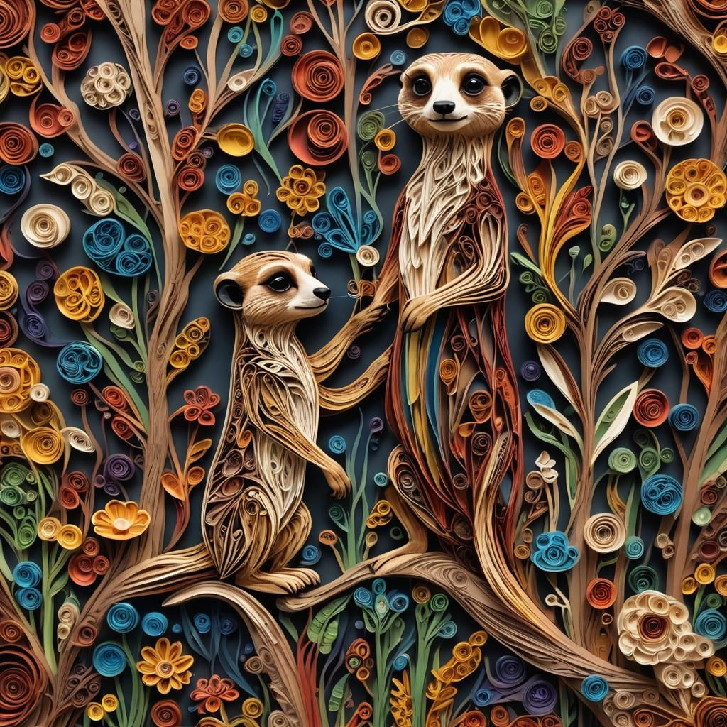 Intricate Paper Quilled Meerkat Art
