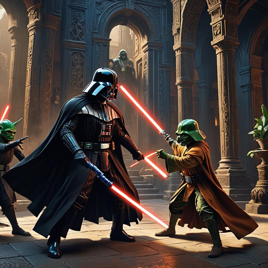 Darth Vader vs Yoda Duel: Fantasy Concept Art