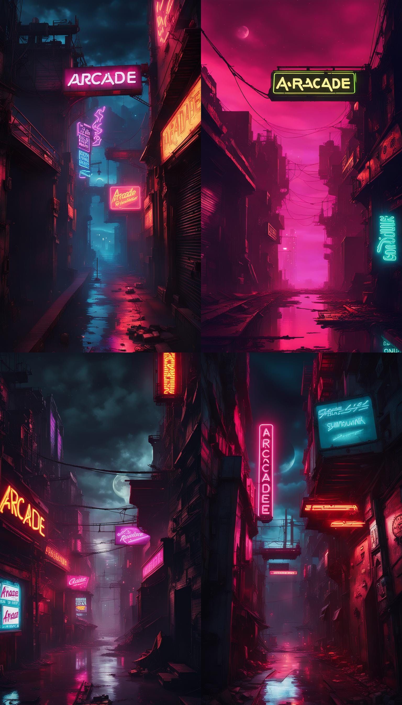 Steampunk Alley with Neon Arcade Sign in Cyberpunk Style