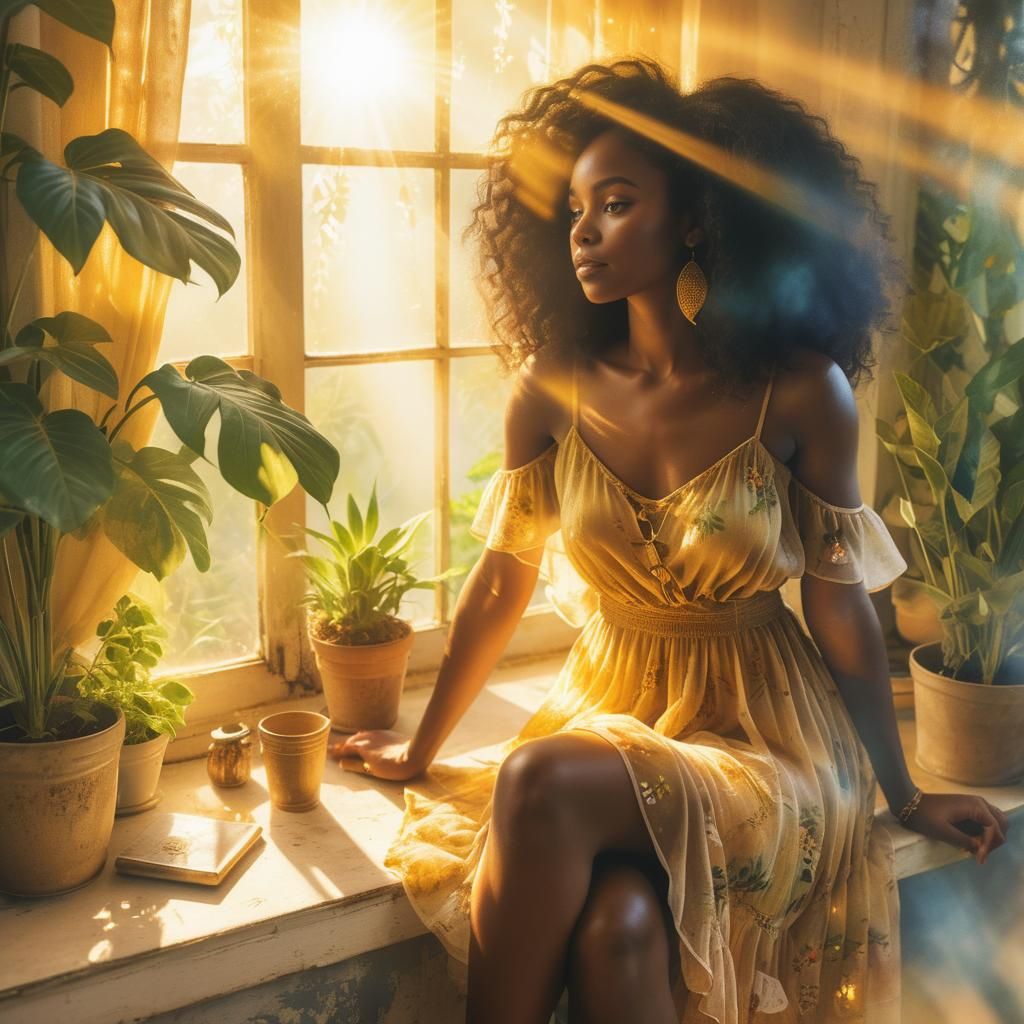 Woman in Sundress Bathed in Golden Light