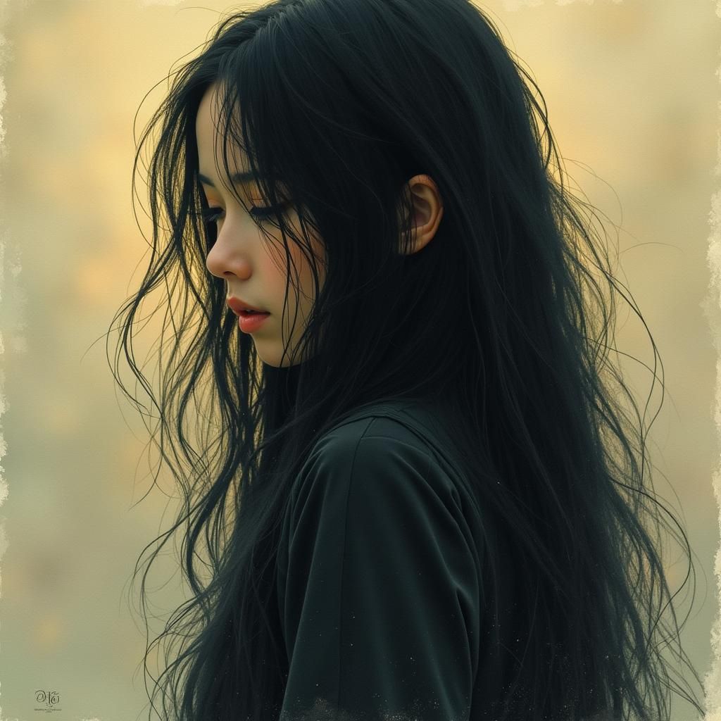 Dystopian Portrait of Girl with Flowing Dark Hair