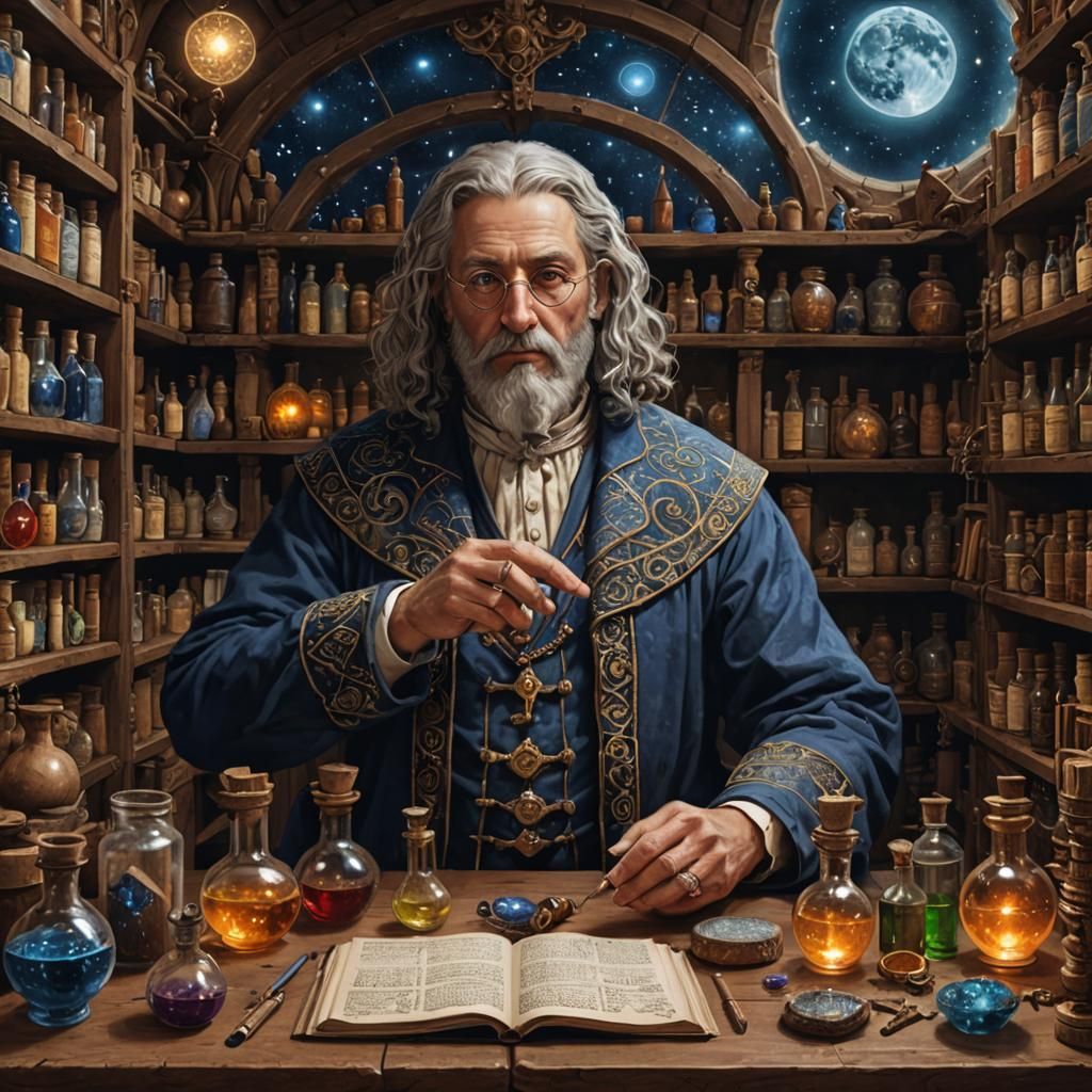 Esoteric Apothecary in Hyperdetailed Style