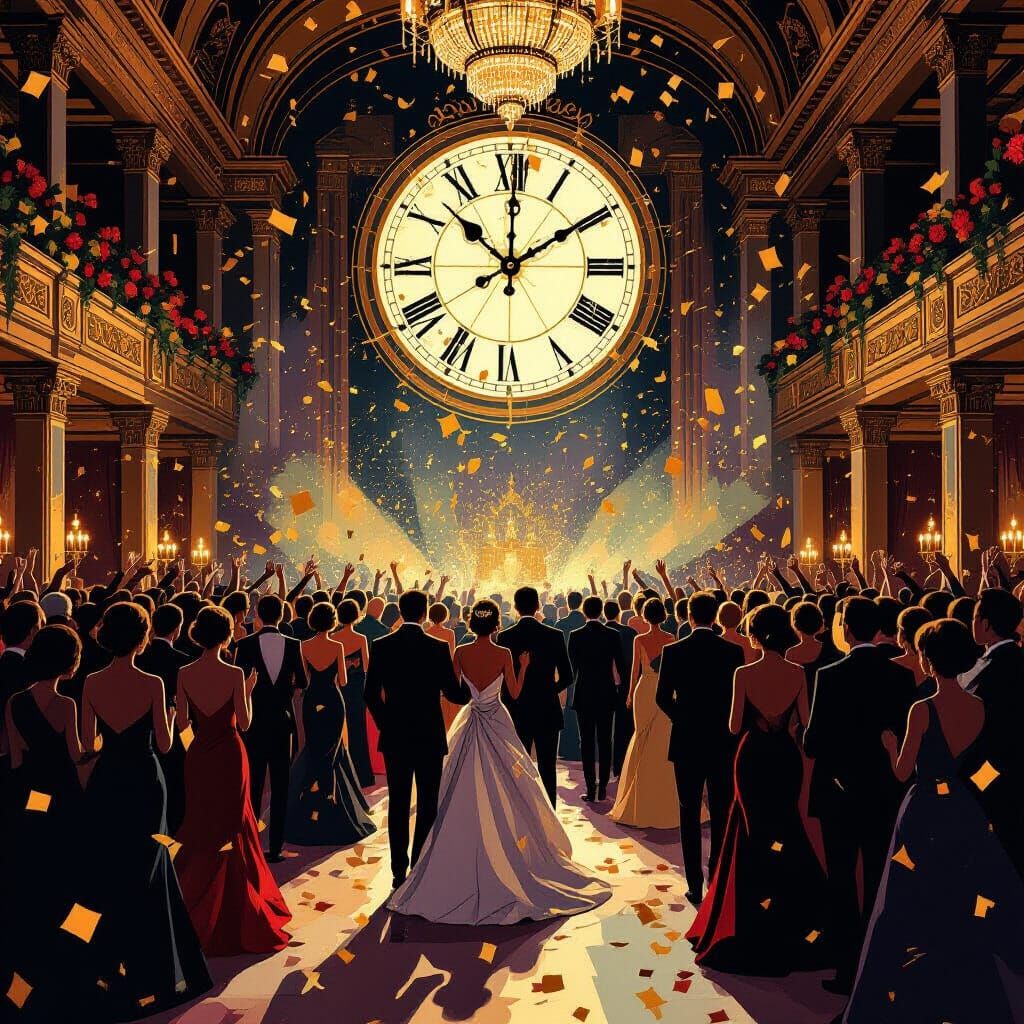 Elegant New Year's Eve Ballroom Celebration with a Watchful ...