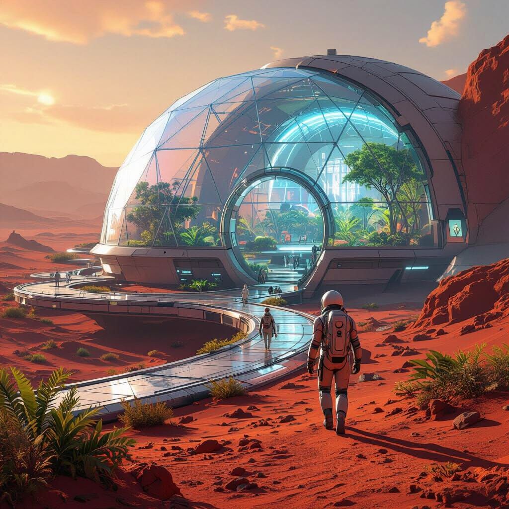Martian City Biodome: Futuristic Concept Art