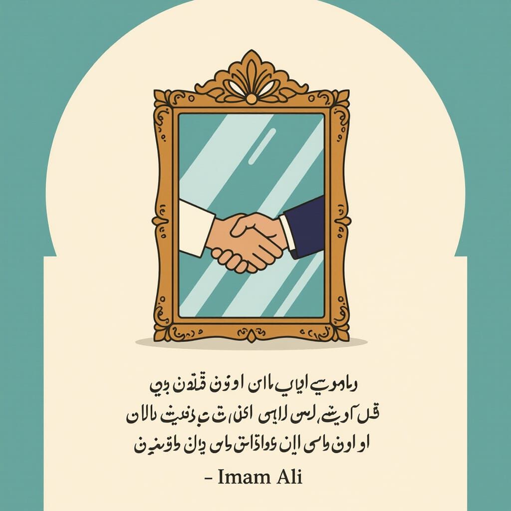 Minimalist Mirror Reflecting Shaking Hands with Persian Call...