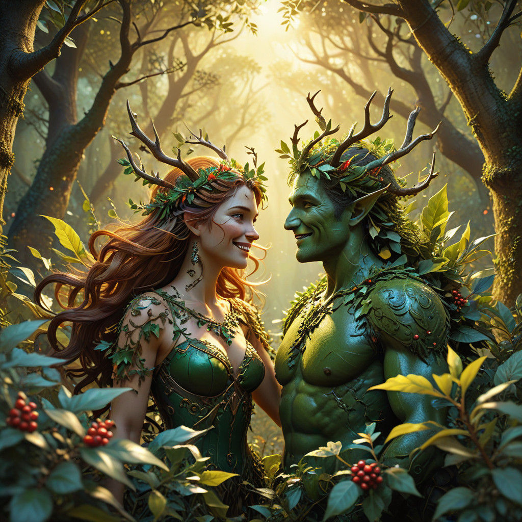 Whimsical Holly Bush Spirits in Winter Wonderland