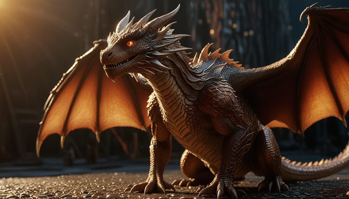 Smaug on Metallic Surface in Sci-Fi Style