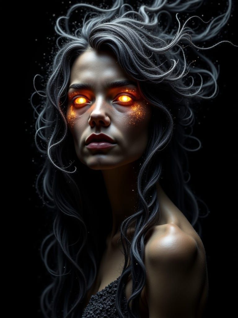 Dark Angel with Silk Veil in Biomechanical Style