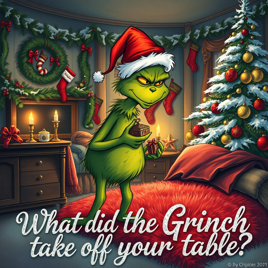 Grinch Steals Christmas Music Box, Storybook Illustration
