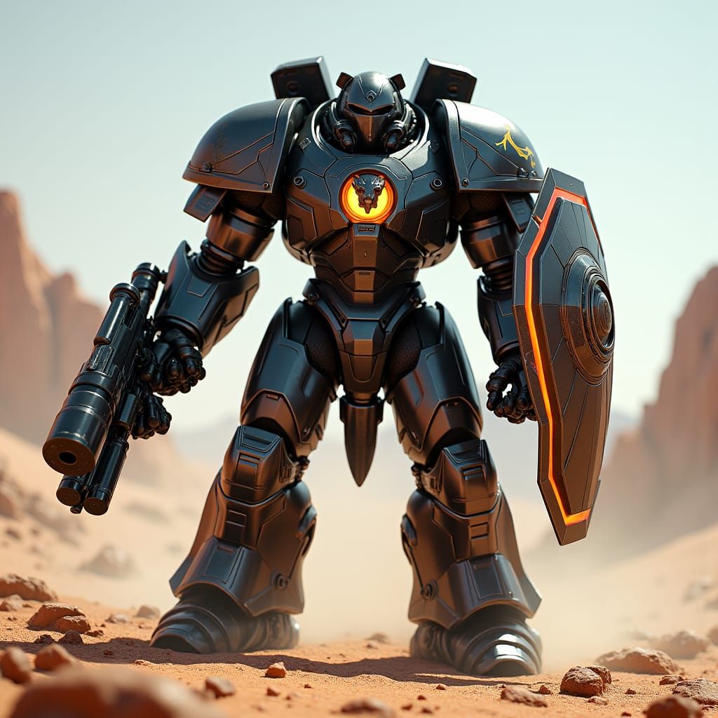 Armored Titan Slayer on Desert Battlefield in 8K