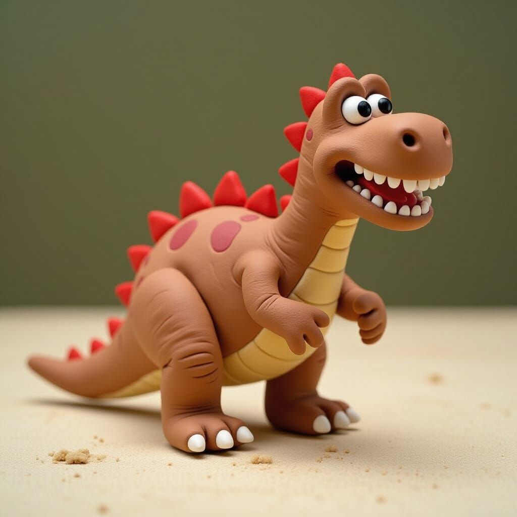 Whimsical Clay Dinosaur Sculpture