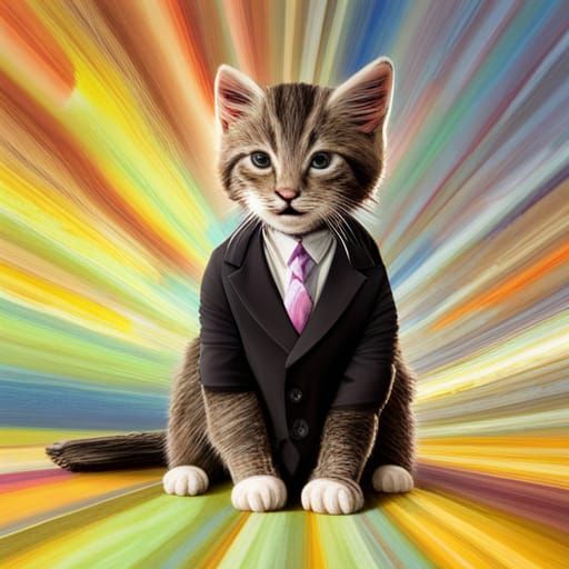 Kitten in Business Suit Hyperrealistic Concept Art