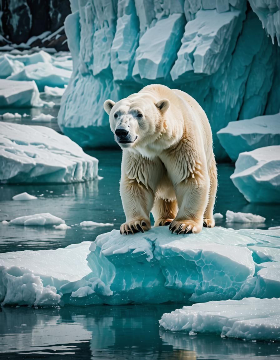 Polar Bear on Ice Floe in Hyper-Realistic Style