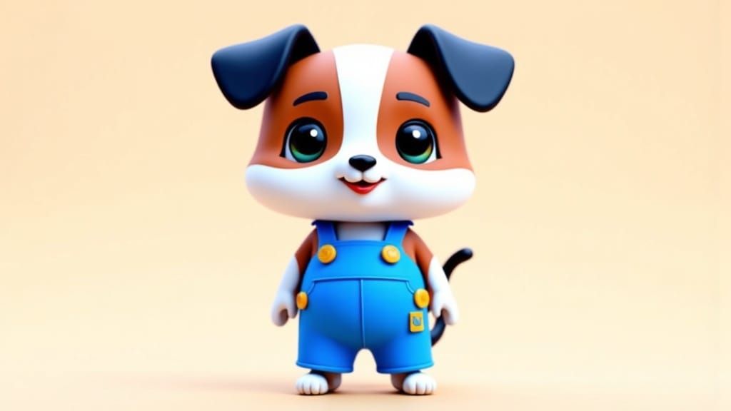 Kawaii Whippet Dog in Bright Blue Dungarees