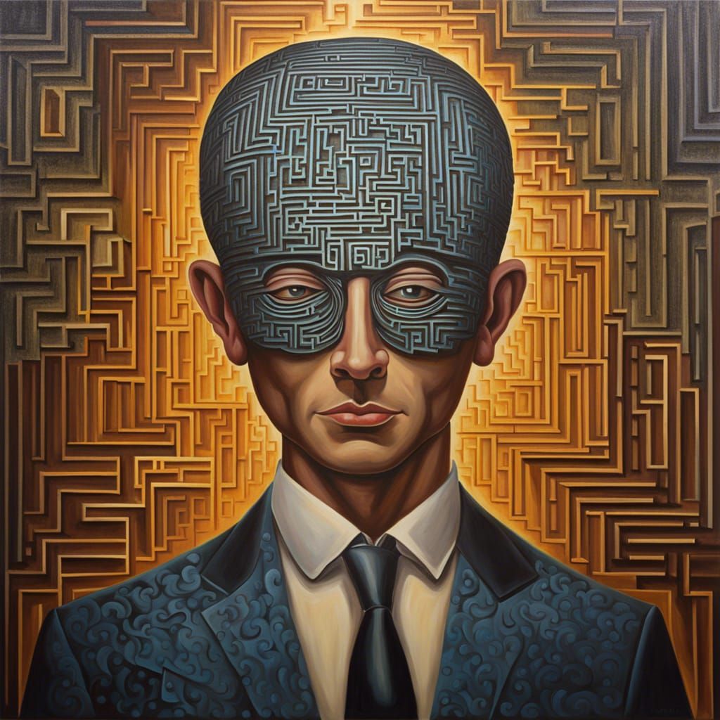 Mind Maze: Surreal Oil Painting of Man's Head