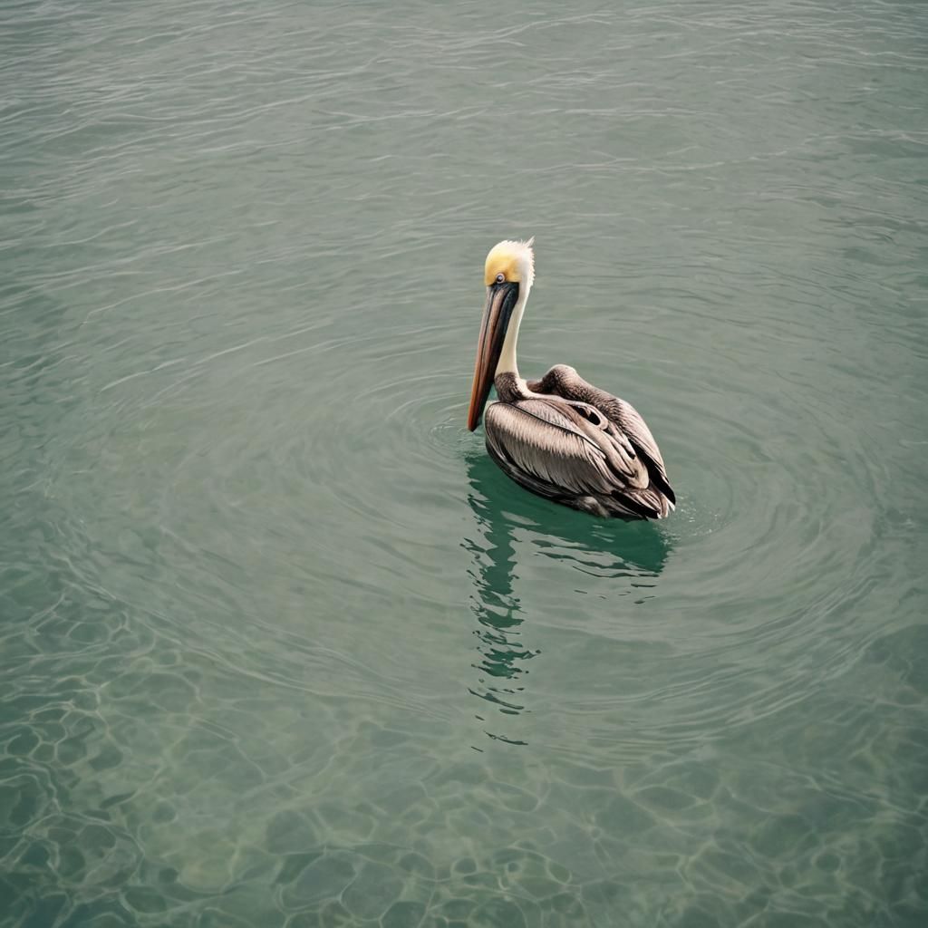 Pelican Resting Near a Tropical Island
