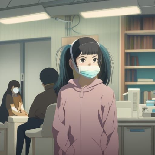 Girl in Mask Waiting: Anime Key Visual Art