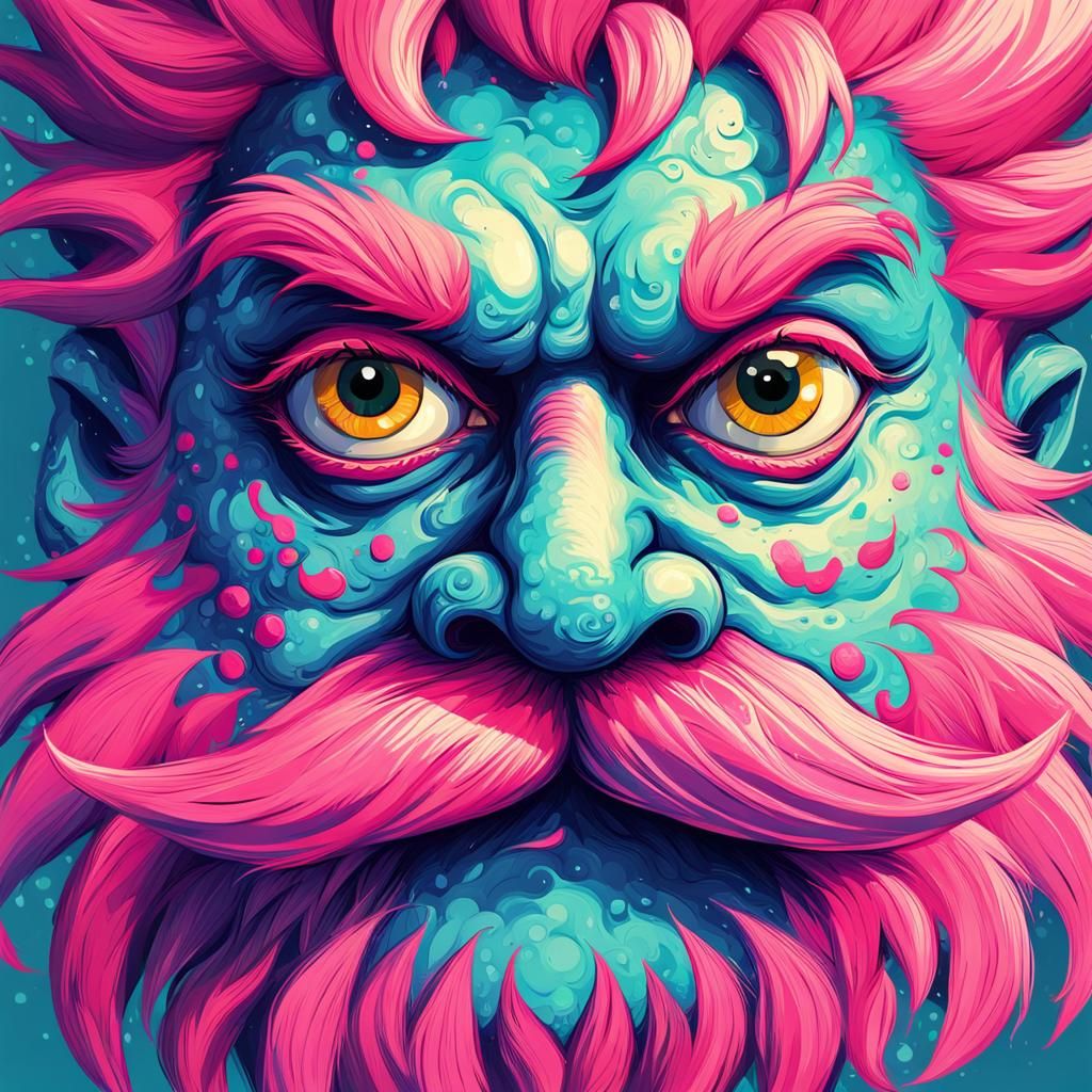 Cute Monster Close-up with Pink Facial Hair