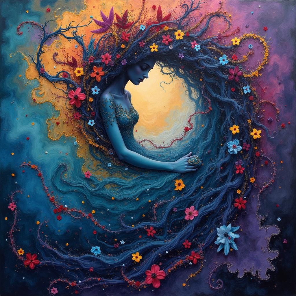 Abstract Woman in Swirling Colors, Klimt Style