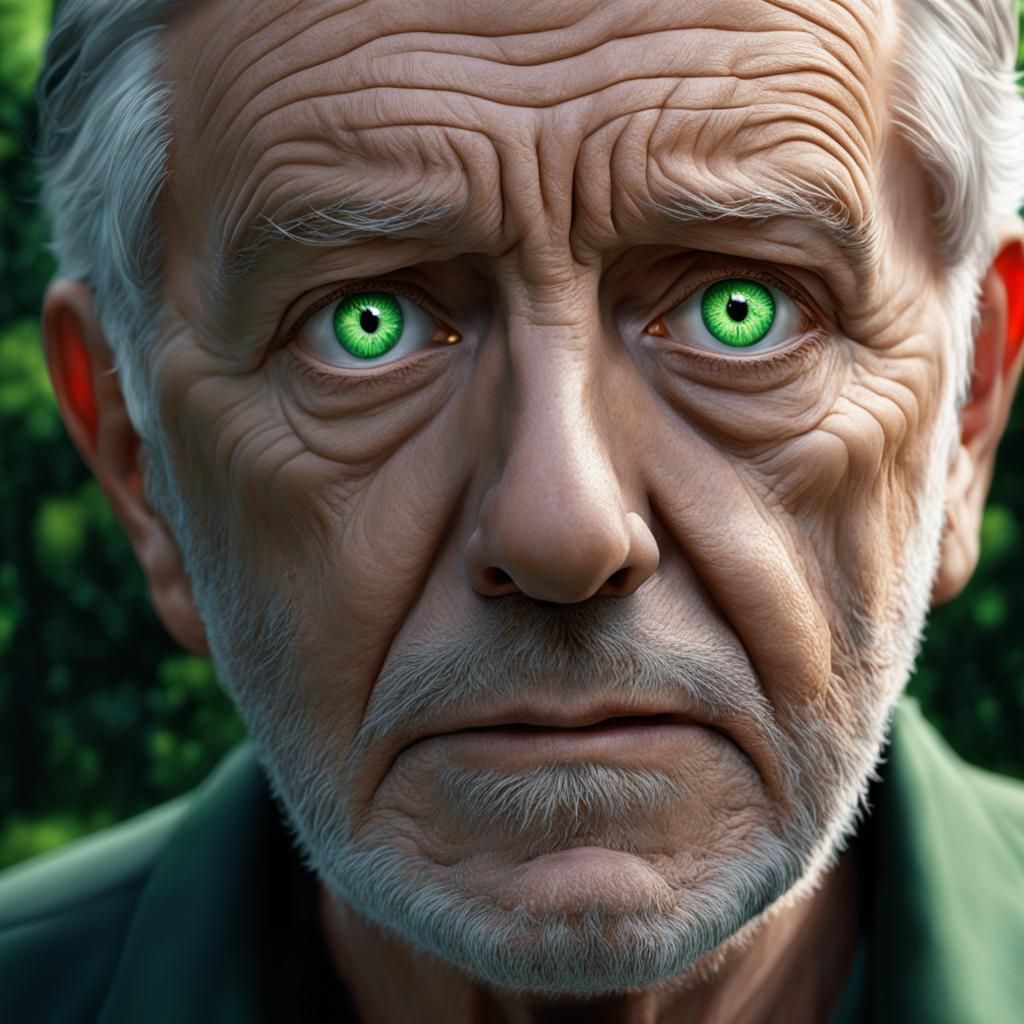 Hyperrealistic Portrait of a Frightened Old Man