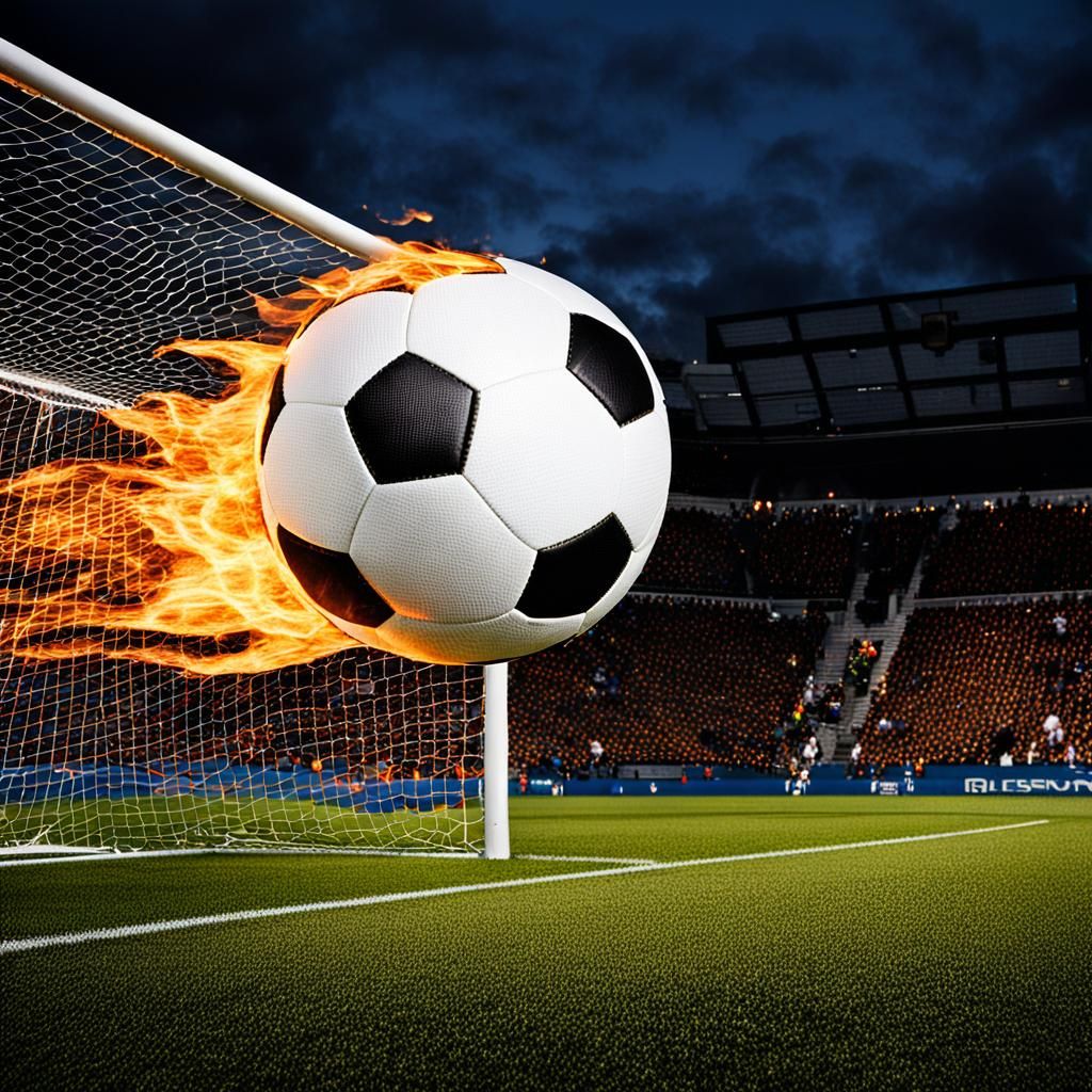 Fiery Soccer Ball Soaring Towards Net