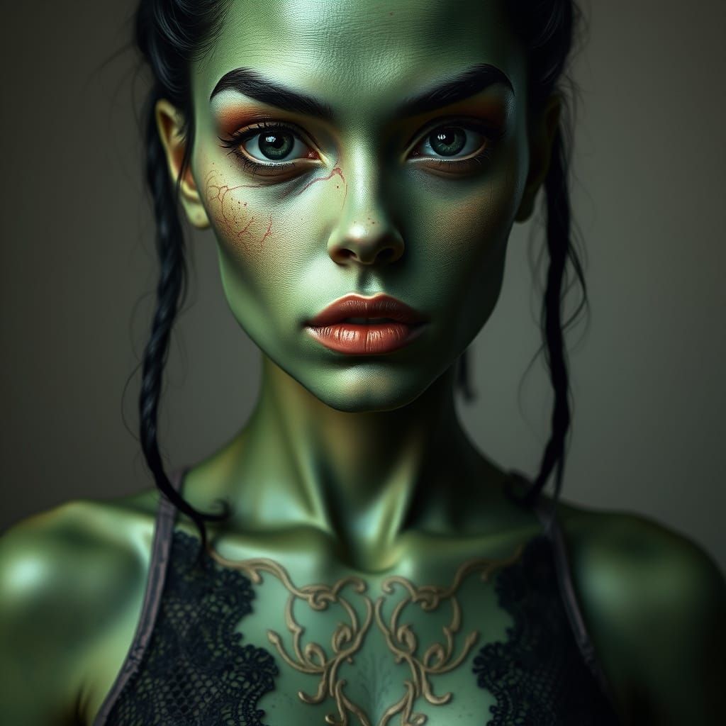 Emerald Goddess in Dark Elegance