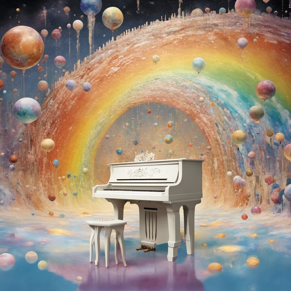 Young Person Plays Piano in Rainbow Wonderland