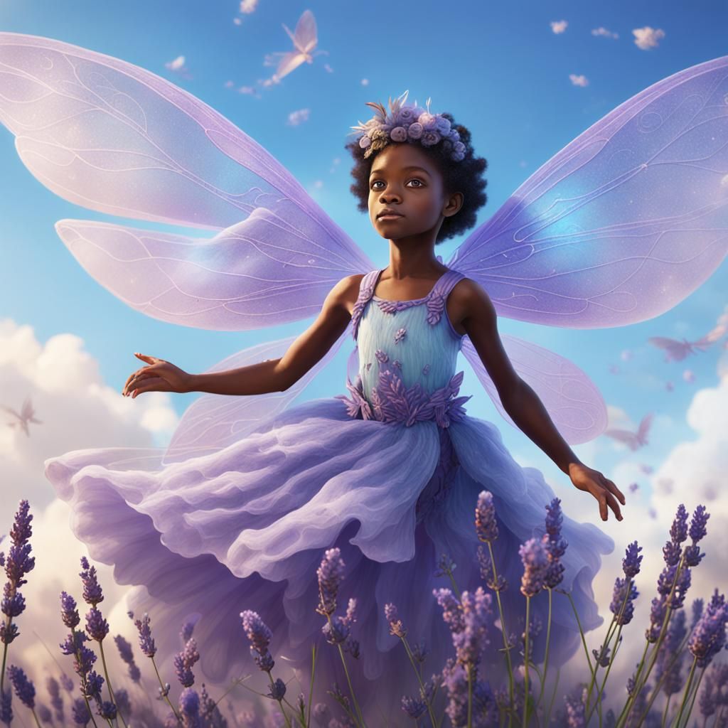 African American Fairy with Lavender Wings