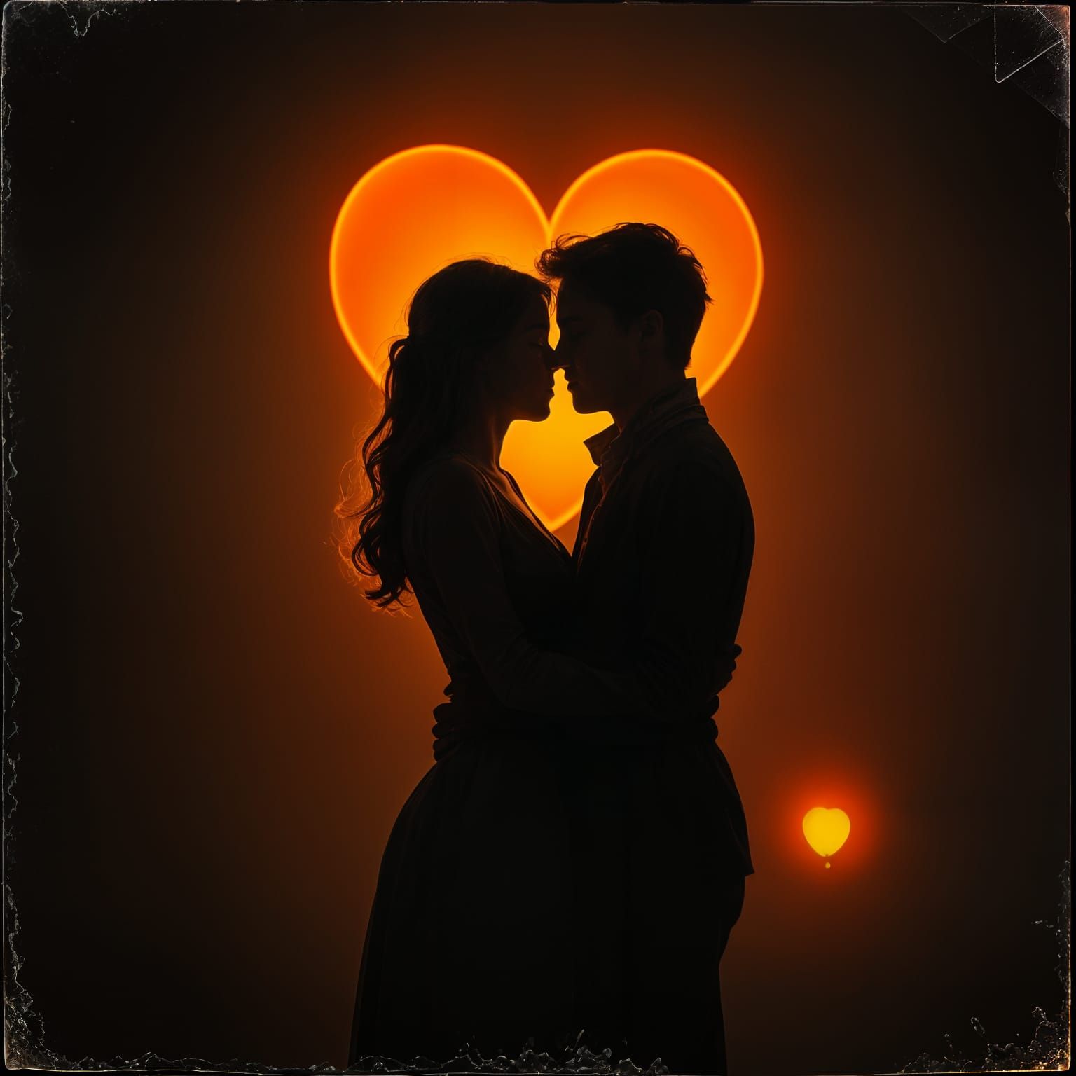 Romantic Heart-Shaped Moment in Warm Orange Light