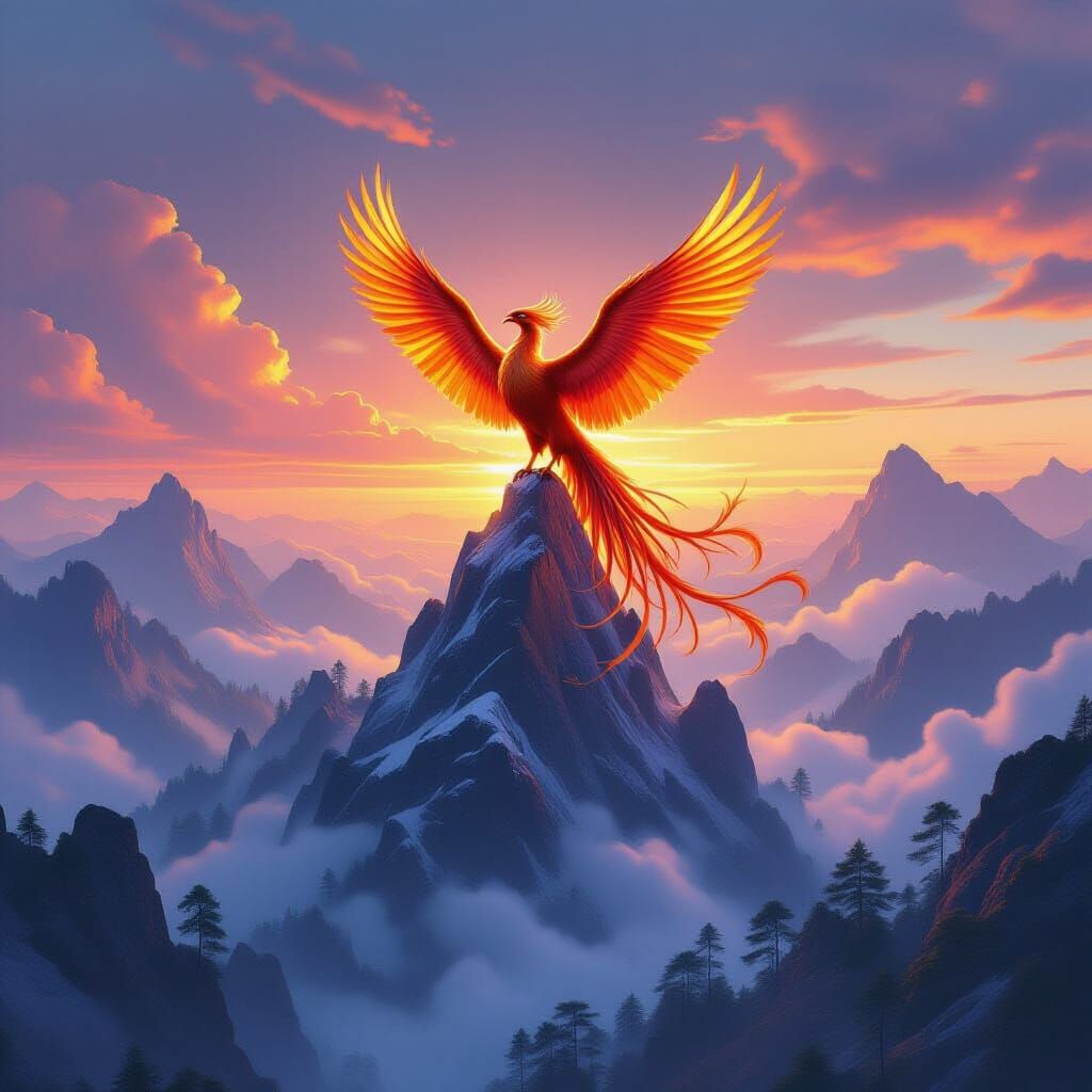 Phoenix on Crystal Peak at Dawn