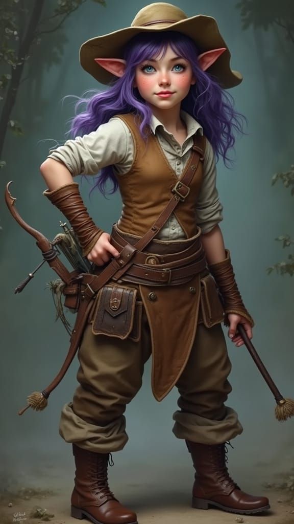 Gnome Archer: Fiona Halfmon in Whimsical Fantasy Art