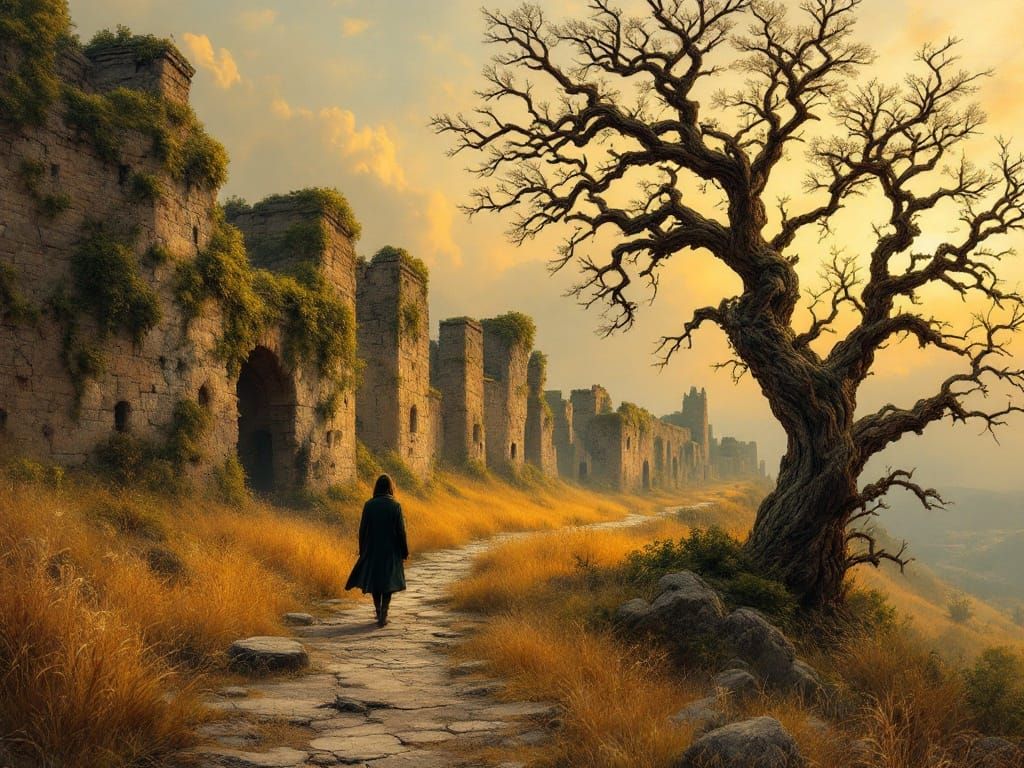 Ancient City Ruins with Golden Grass